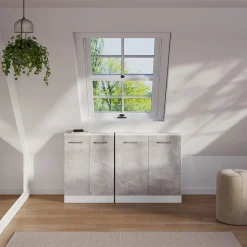 Dachschrägenschrank-Set Rion Beton/Weiß 2er Set Vicco