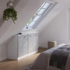 Dachschrägenschrank-Set Rion Beton/Weiß 2er Set Vicco