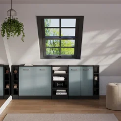 Dachschrägenschrank-Set Rion Blau-Grau/Anthrazit 5er Set Vicco