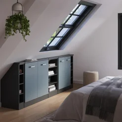 Dachschrägenschrank-Set Rion Blau-Grau/Anthrazit 5er Set Vicco