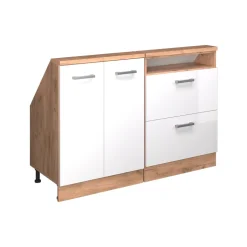 Dachschrägenschrank-Set Rion Weiß Hochglanz/Goldkraft Eiche 2er Set Vicco