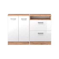 Dachschrägenschrank-Set Rion Weiß Hochglanz/Goldkraft Eiche 2er Set Vicco
