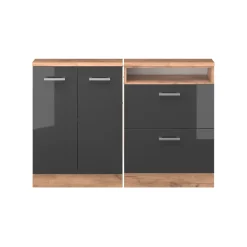 Dachschrägenschrank-Set Rion Anthrazit Hochglanz/Goldkraft Eiche 2er Set Vicco