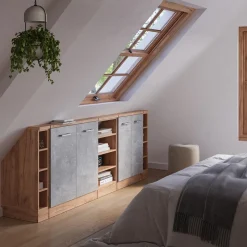 Dachschrägenschrank-Set Rion Beton/Goldkraft Eiche 5er Set Vicco