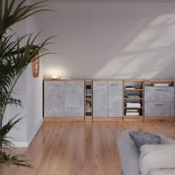 Dachschrägenschrank-Set Rion Beton/Goldkraft Eiche 5er Set Vicco