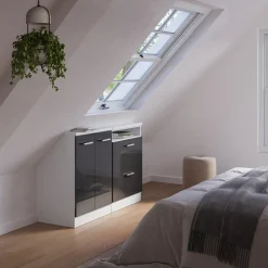 Dachschrägenschrank-Set Rion Anthrazit Hochglanz/Weiß 2er Set Vicco