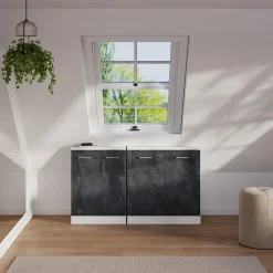 Dachschrägenschrank-Set Rion Schwarz Beton/Weiß 2er Set Vicco