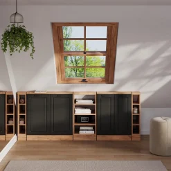 Dachschrägenschrank-Set Rion Anthrazit Landhaus/Goldkraft Eiche 5er Set Vicco