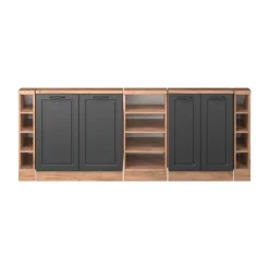 Dachschrägenschrank-Set Rion Anthrazit Landhaus/Goldkraft Eiche 5er Set Vicco