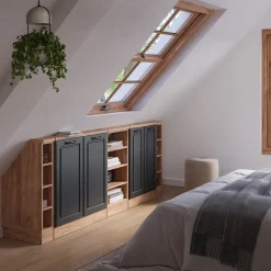 Dachschrägenschrank-Set Rion Anthrazit Landhaus/Goldkraft Eiche 5er Set Vicco