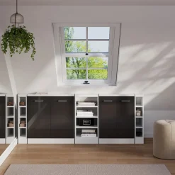 Dachschrägenschrank-Set Rion Anthrazit Hochglanz/Weiß 5er Set Vicco