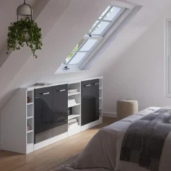 Dachschrägenschrank-Set Rion Anthrazit Hochglanz/Weiß 5er Set Vicco