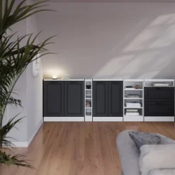 Dachschrägenschrank-Set Rion Anthrazit Landhaus/Weiß 5er Set Vicco