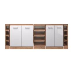 Dachschrägenschrank-Set Rion Weiß Hochglanz/Goldkraft Eiche 5er Set Vicco