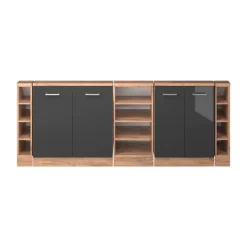 Dachschrägenschrank-Set Rion Anthrazit Hochglanz/Goldkraft Eiche 5er Set Vicco