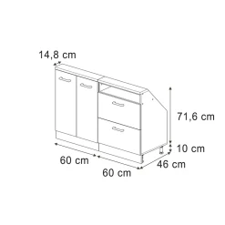 Dachschrägenschrank-Set Rion Edelgrau/Goldkraft Eiche 2er Set Vicco