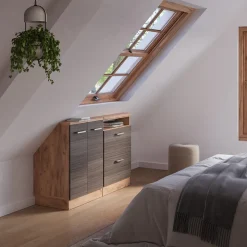 Dachschrägenschrank-Set Rion Edelgrau/Goldkraft Eiche 2er Set Vicco