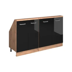 Dachschrägenschrank-Set Rion Schwarz Hochglanz/Goldkraft Eiche 2er Set Vicco