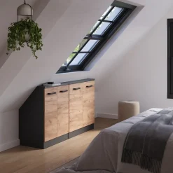 Dachschrägenschrank-Set Rion Goldkraft Eiche/Anthrazit 2er Set Vicco