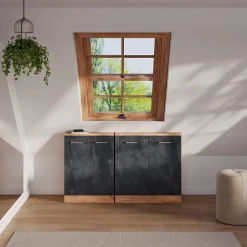 Dachschrägenschrank-Set Rion Schwarz Beton/Goldkraft Eiche 2er Set Vicco