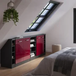 Dachschrägenschrank-Set Rion Rot Hochglanz/Anthrazit 5er Set Vicco