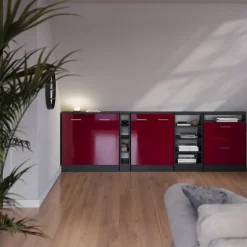 Dachschrägenschrank-Set Rion Rot Hochglanz/Anthrazit 5er Set Vicco