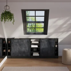 Dachschrägenschrank-Set Rion Schwarz Beton/Anthrazit 5er Set Vicco