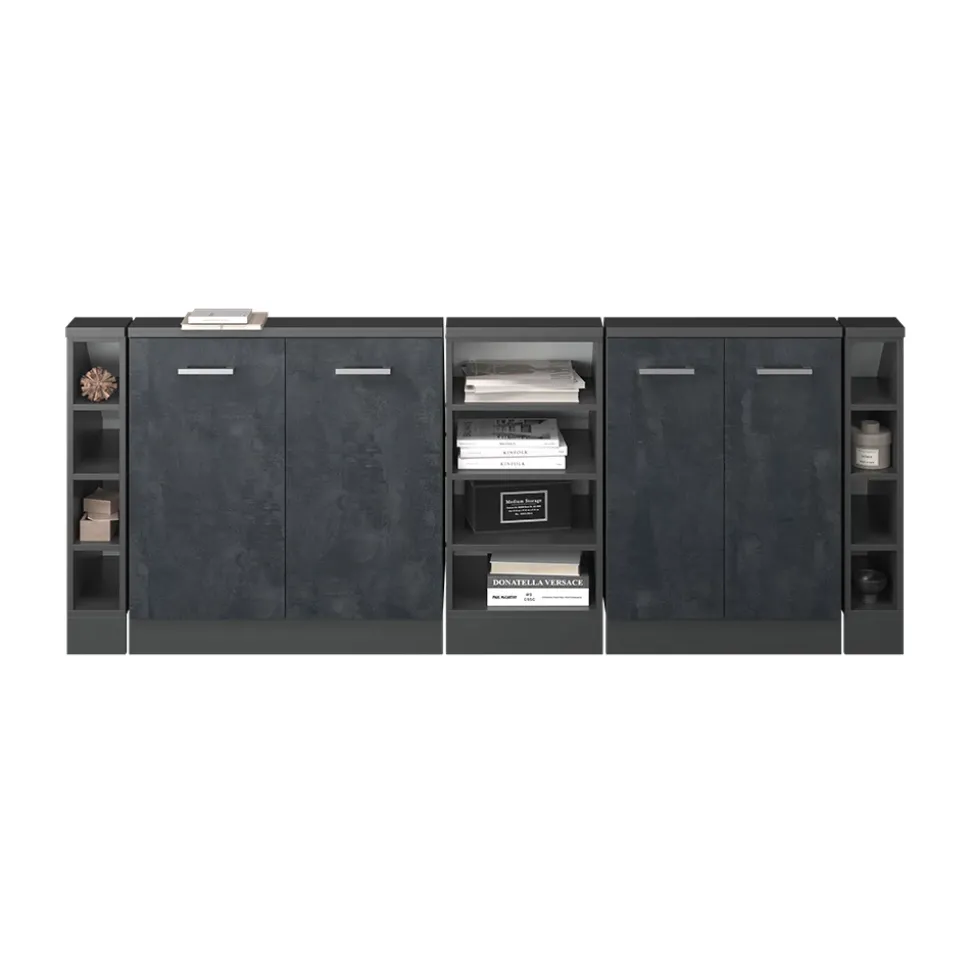 Dachschrägenschrank-Set Rion Schwarz Beton/Anthrazit 5er Set Vicco