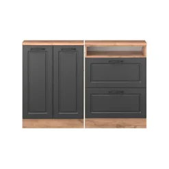 Dachschrägenschrank-Set Rion Anthrazit Landhaus/Goldkraft Eiche 2er Set Vicco