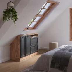 Dachschrägenschrank-Set Rion Anthrazit Landhaus/Goldkraft Eiche 2er Set Vicco