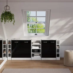 Dachschrägenschrank-Set Rion Schwarz Hochglanz/Weiß 5er Set Vicco