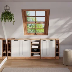 Dachschrägenschrank-Set Rion Weiß Landhaus/Goldkraft Eiche 5er Set Vicco