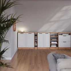 Dachschrägenschrank-Set Rion Weiß Landhaus/Goldkraft Eiche 5er Set Vicco