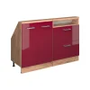 Dachschrägenschrank-Set Rion Rot Hochglanz/Goldkraft Eiche 2er Set Vicco