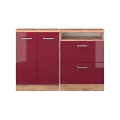 Dachschrägenschrank-Set Rion Rot Hochglanz/Goldkraft Eiche 2er Set Vicco