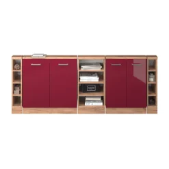 Dachschrägenschrank-Set Rion Rot Hochglanz/Goldkraft Eiche 5er Set Vicco