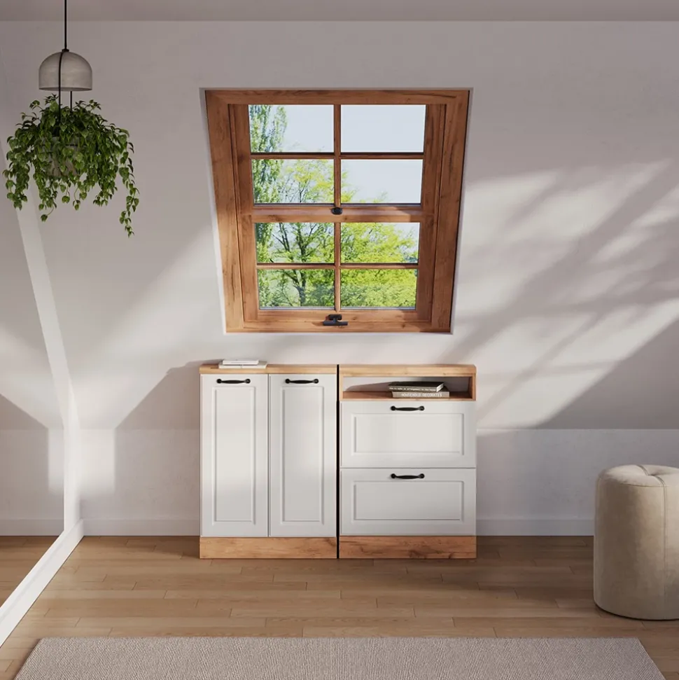 Dachschrägenschrank-Set Rion Weiß Landhaus/Goldkraft Eiche 120 x 81.6 cm 2er Set Vicco