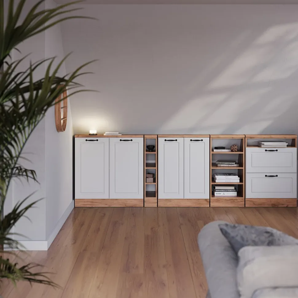 Dachschrägenschrank-Set Rion Weiß Landhaus/Goldkraft Eiche 120 x 81.6 cm 2er Set Vicco