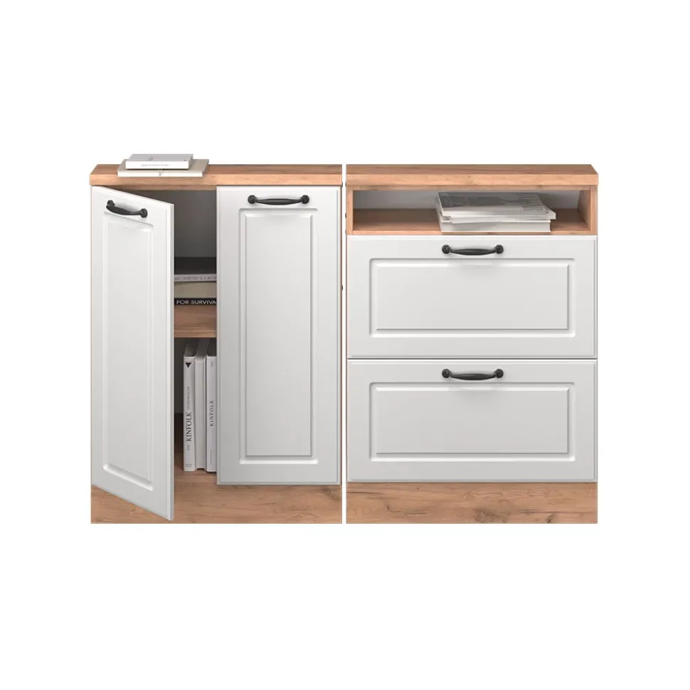 Dachschrägenschrank-Set Rion Weiß Landhaus/Goldkraft Eiche 120 x 81.6 cm 2er Set Vicco