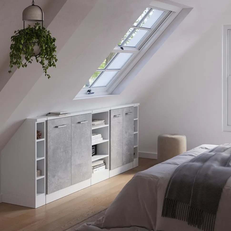 Dachschrägenschrank-Set Rion Beton/Weiß 5er Set Vicco