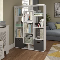 Drehregal Weiß 107.2 x 143 cm mit 2 Faltboxen Vicco