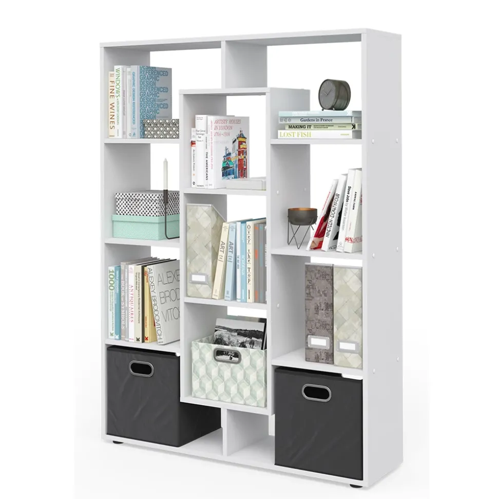 Drehregal Weiß 107.2 x 143 cm mit 2 Faltboxen Vicco