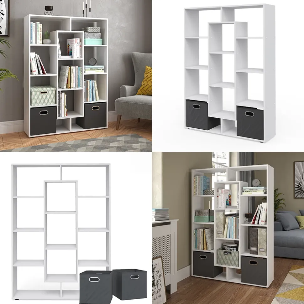 Drehregal Weiß 107.2 x 143 cm mit 2 Faltboxen Vicco