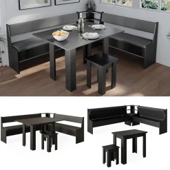 Eckbankgruppe Roman Schwarz 210 x 180 cm mit Tisch Vicco