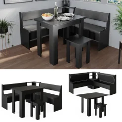 Eckbankgruppe Roman Schwarz 150 x 150 cm mit Tisch Vicco