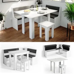 Eckbankgruppe Roman Weiß 150 x 120 cm mit Tisch Vicco