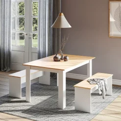 Eckbankgruppe Sentio Weiß/Goldkraft Eiche 137.6 x 92.8 cm mit 2 Bänken Vicco