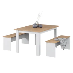 Eckbankgruppe Sentio Weiß/Goldkraft Eiche 137.6 x 92.8 cm mit 2 Bänken Vicco