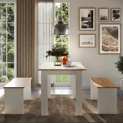 Eckbankgruppe Sentio Weiß/Goldkraft Eiche 112 x 73.6 cm mit 2 Bänken Vicco