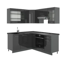 Eckküche Fame-Line Anthrazit Hochglanz 190 x 46 cm ohne Arbeitsplatte Vicco